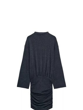 Zara Long Sleeve Ruched Dress in Dark Charcoal